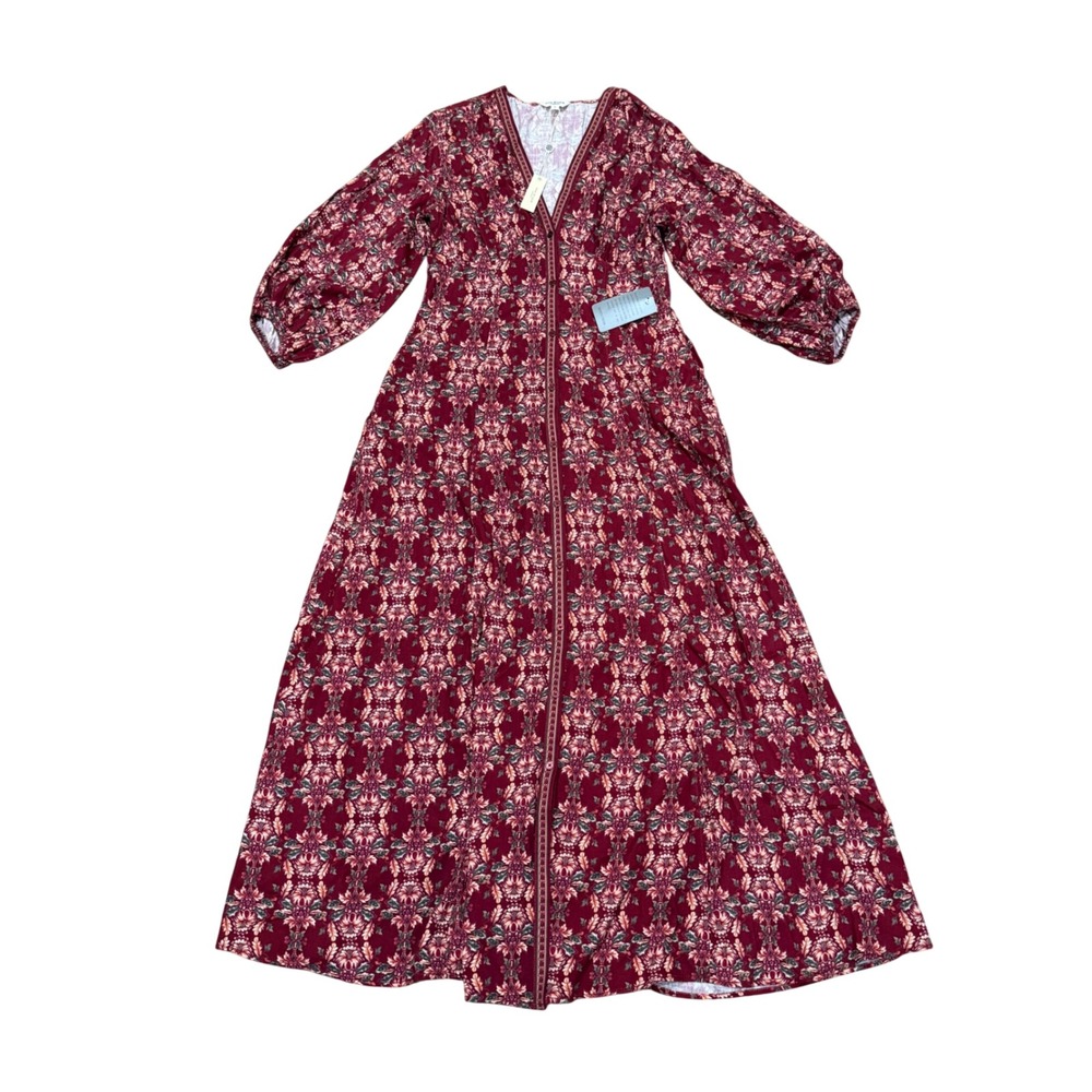 Max Studio London Burgundy Floral Button Front Maxi Dress Small S NWT Fall